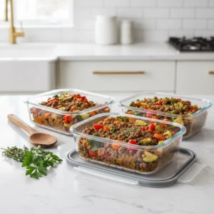 Colorful finished bison and veggie skillet garnished with herbs, showcasing a nutritious and grounding fall meal.